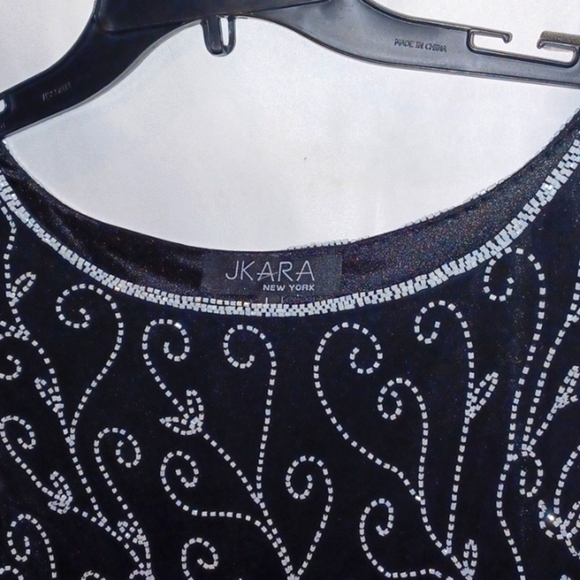 JK Ara beautiful black Beaded fancy top, assymetrical hem, sparkly,  L - Picture 2 of 7